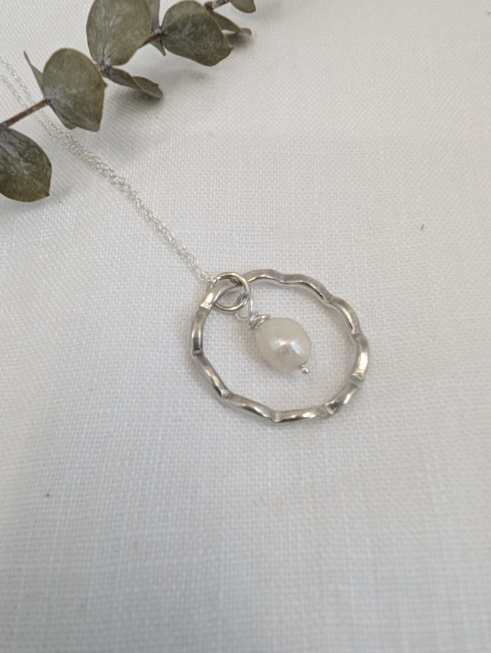 Handmade Wave Circle Pendant with Centre Pearl Drop