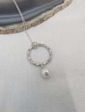 Load image into Gallery viewer, Handmade Wave Circle Pendant with Bottom Pearl Drop Small Satin Finish
