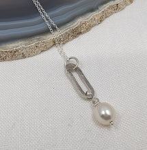 Load image into Gallery viewer, Handmade Hammered Paperclip Pendant with Pearl Drop
