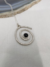 Load image into Gallery viewer, Black Onyx Hammered Silver Spiral Pendant
