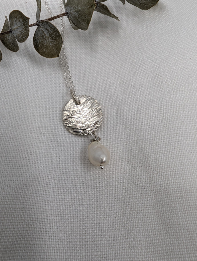 Handmade Textured Pendant with Pearl Drop