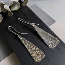 Load image into Gallery viewer, textured long silver drop earrings
