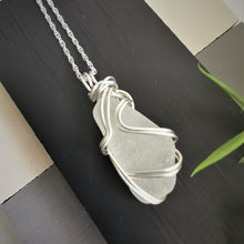 Load image into Gallery viewer, Long white seaglass pendant wrapped in silver wire
