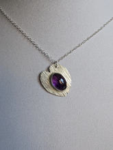 Load image into Gallery viewer, Textured heart shaped ecosilver pendant set with an oval amethyst
