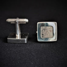 Load image into Gallery viewer, Square meteorite slice cufflinks set in thick silver surround
