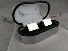 Load image into Gallery viewer, silver rectangular shape cufflinks with solid silver arms in a silver cufflink box
