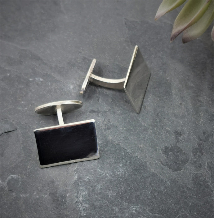 silver rectangular shape cufflinks with solid silver arms