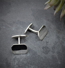 Load image into Gallery viewer, silver elongated octagonal shape silver cufflinks with solid silver arms
