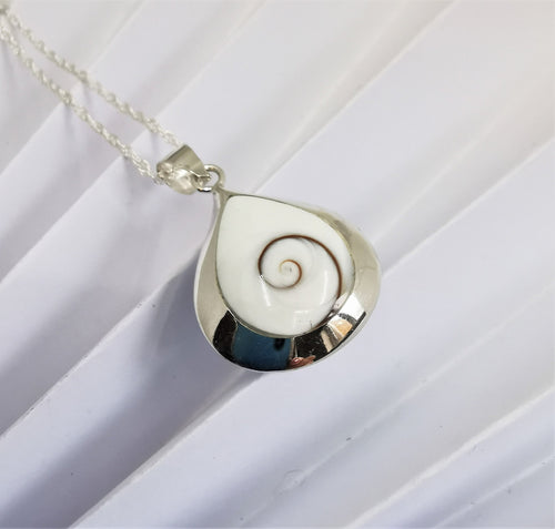 Shiva eye shell teardrop silver pendant