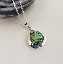 Load image into Gallery viewer, Paua shell set in teardrop solid silver double sided pendant
