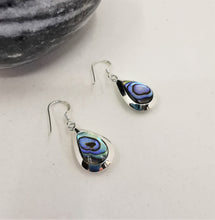Load image into Gallery viewer, Paua shell teardrops set in silver dangle and drop earrings
